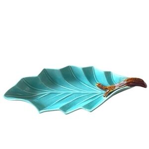 Vintage Miramar of California Pottery Leaf Candy Dish‎ Turquoise Teal Marked 700